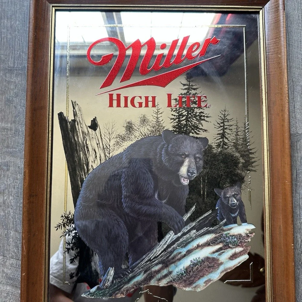 Miller High Life Black Bear Mirror Plaque Sign Wisconsin Wildlife Series Beer